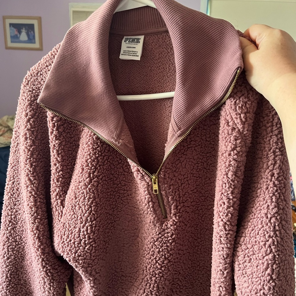 Pink Victoria Secert quarter-zip sweater sz L